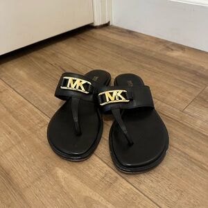 Michael Kors Black Sandals with Gold Logo